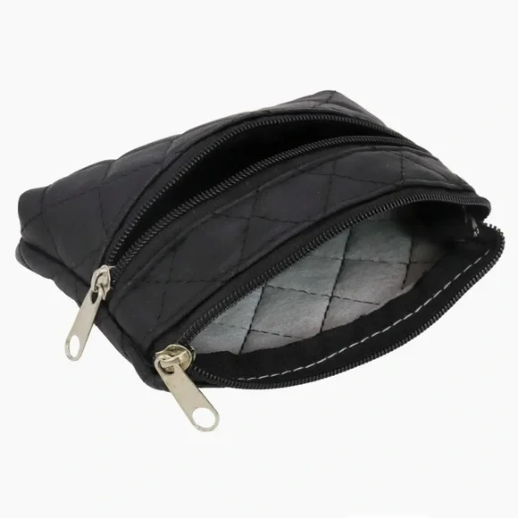 Diamond Quilted Double Zipper Black or Pink Coin Purse - Picture 4 of 10